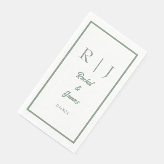 Sage Groene Naam Monogram Minimale Elegante Bruilo Servet (Hoek)