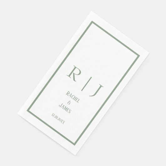 Sage Groene Naam Monogram Minimale Elegante Bruilo Servet (Hoek)
