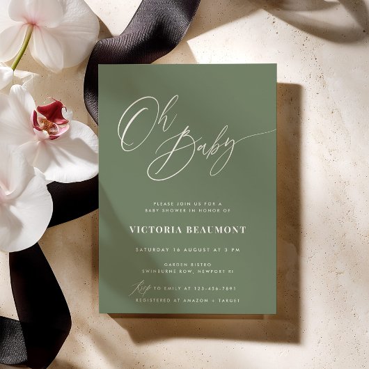 Sage Groene Oh Baby Shower Uitnodiging