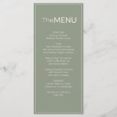 Sage Groene Old Money Trouwmenu Bedankbrief Programmakaart (Achterkant)