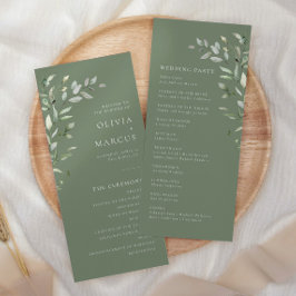 Sage Groene Olijf Botanisch Elegant Huwelijksprogr Programmakaart