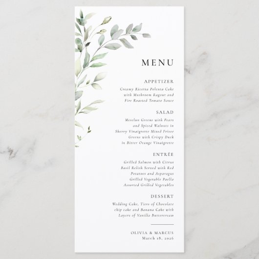 Sage Groene Olijf Botanische Elegante Bruiloft Men Programmakaart (Voorkant)