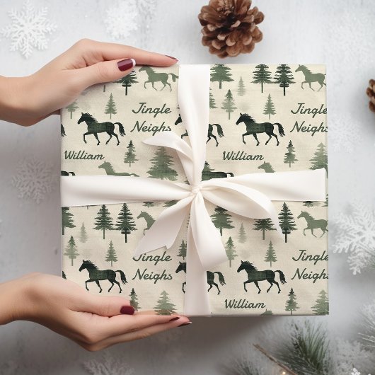 Sage Groene Paarden en dennen Cadeaupapier
