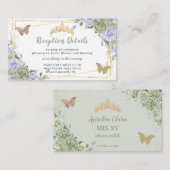 Sage Groene Paarse Bloemen Quinceañera Receptie Informatiekaartje (Voorkant / Achterkant)