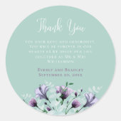Sage Groene Paarse Waterverf Bloemenbruiloft Ronde Sticker (Voorkant)