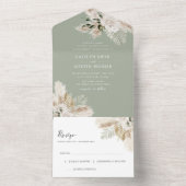 Sage groene pampas gras waterverf bloemenbruiloft all in one uitnodiging (Binnen)