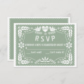 Sage groene papel picado houdt van bloemen bruilof RSVP kaartje (Voorkant / Achterkant)