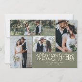 Sage Groene Passen getrouwd Multi Foto Wedding Aankondiging (Voorkant)