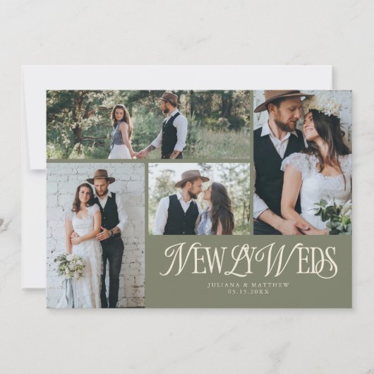 Sage Groene Passen getrouwd Multi Foto Wedding Aankondiging (Voorkant)