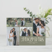 Sage Groene Passen getrouwd Multi Foto Wedding Aankondiging (Staand voorkant)