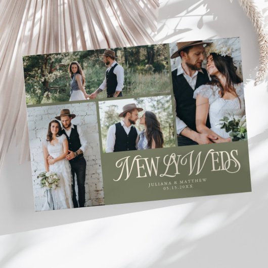 Sage Groene Passen getrouwd Multi Foto Wedding Aankondiging