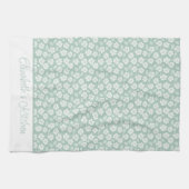 Sage groene pastel lichte mint witte boho bloemen theedoek (Horizontaal)