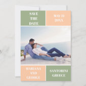 Sage groene perzik kleur blok bruiloft Save the Da Date (Voorkant)