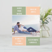 Sage groene perzik kleur blok bruiloft Save the Da Date (Staand voorkant)