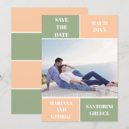 Sage groene perzik kleur blok bruiloft Save the Da Date