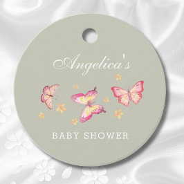 Sage Groene Perzik Roze Vlinder Baby shower Bedankjes Labels