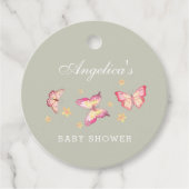 Sage Groene Perzik Roze Vlinder Baby shower Bedankjes Labels (Voorkant)