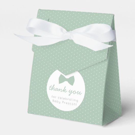 Sage groene polka dot bow stropdas baby shower bedankdoosjes (Voorkant Zijde)
