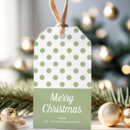 Sage Groene Polka Dots Vrolijk Kerstfeest Cadeaulabel
