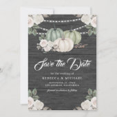 Sage Groene Pompoen Bloemen Hout Wedding Save The Date (Voorkant)