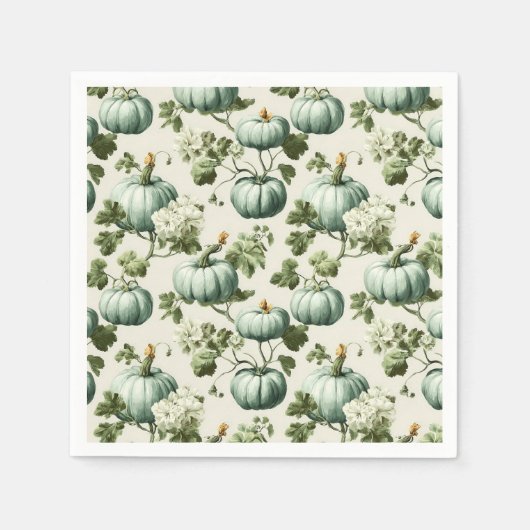 Sage Groene Pompoenen & Herfst Bloemen Servet (Voorkant)
