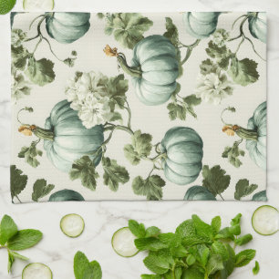 Sage Groene Pompoenen & Herfst Bloemen Theedoek