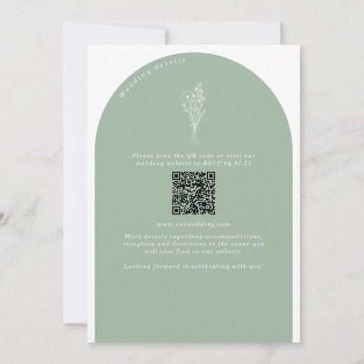 Sage Groene QR Code Bruiloft Arch 2 in 1 Kaart (Achterkant)
