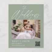 Sage Groene QR Code Foto Bruiloft Uitnodiging (Voorkant)