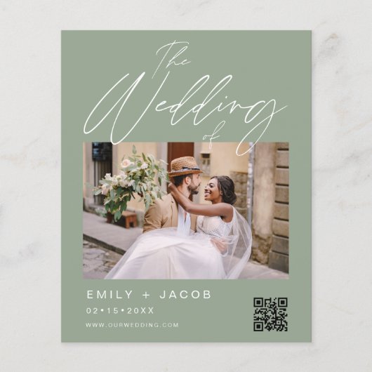 Sage Groene QR Code Foto Bruiloft Uitnodiging Flyer (Voorkant)