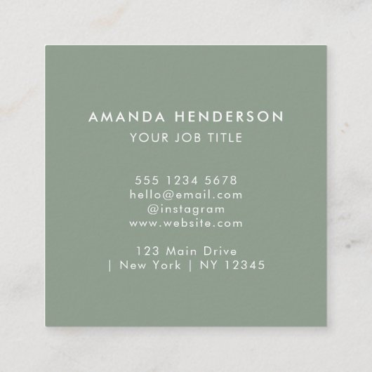 Sage Groene QR Code L Professionele Schone Elegant Vierkante Visitekaartje (Achterkant)