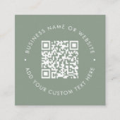 Sage Groene QR Code L Professionele Schone Elegant Vierkante Visitekaartje (Voorkant)