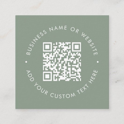 Sage Groene QR Code L Professionele Schone Elegant Vierkante Visitekaartje (Voorkant)
