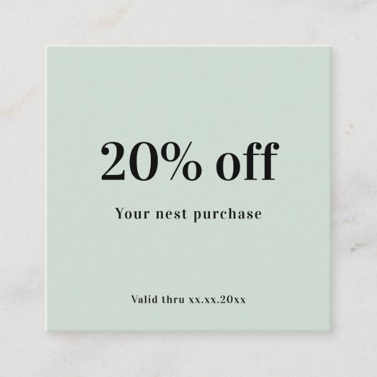 Sage groene qr code loyaliteit kortingskaartje (Voorkant)