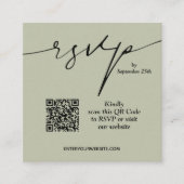 Sage Groene QR Code Minimalistische RSVP Bruiloft Informatiekaartje (Voorkant)