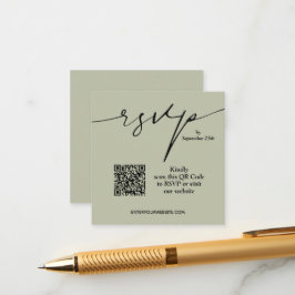 Sage Groene QR Code Minimalistische RSVP Bruiloft  Informatiekaartje