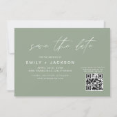 Sage Groene QR-code Sla de datum op Moderne 3 Foto Save The Date (Achterkant)