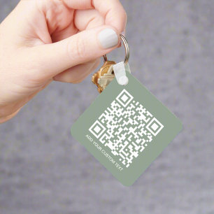 Sage Groene QR Code & Zakelijke Logo Promotie Sleutelhanger
