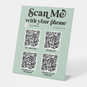 Sage Groene QR-codenetwerk Moderne streepjescode Reclamebord Met Voetstuk (Voorkant)
