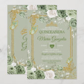 Sage Groene Quinceañera Gouden Kroonvlinder Kaart (Voorkant / Achterkant)