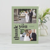 Sage Groene Retro Foto Bruiloft Dank u Kaart (Staand voorkant)