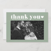 Sage Groene Retro Vette Typografie Foto Bruiloft Bedankkaart (Voorkant)