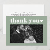 Sage Groene Retro Vette Typografie Foto Bruiloft Bedankkaart (Voorkant / Achterkant)