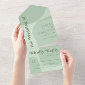 Sage groene retro vibes vet typografie bruiloft all in one uitnodiging (Afscheurbaar)