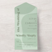 Sage groene retro vibes vet typografie bruiloft all in one uitnodiging (Binnen)