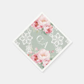 Sage groene roze rozen bloemen monogram bruiloft servet (Hoek)