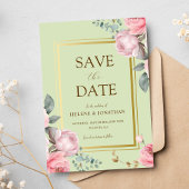 Sage Groene Roze Tuin Elegante Bloemen Huwelijk Save The Date