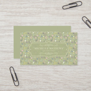 Sage groene roze witte bloemen bloemrijk boho patr visitekaartje