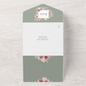 Sage Groene Rozen Bloemen QR Code Bruiloft All In One Uitnodiging (Buitenkant)