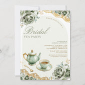 Sage Groene Rozen Bloemen Tea Party Vrijgezellenfe Kaart (Voorkant)