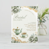 Sage Groene Rozen Bloemen Tea Party Vrijgezellenfe Kaart (Staand voorkant)